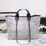 CHANEL Woven Straw Raffia Striped Medium Deauville Tote - Image 4