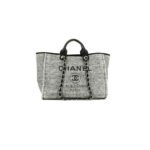 CHANEL Woven Straw Raffia Striped Medium Deauville Tote