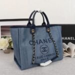 CHANEL Woven Straw Raffia Striped Medium Deauville Tote - Image 4