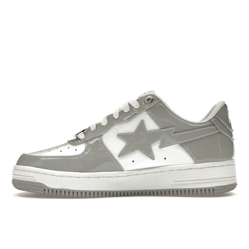 ed85fb74b7aeda5737959a6d890c044d.webp PK God Batch A Bathing Ape Bape Sta Patent Leather White Grey (2023) - Image 1